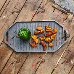 استیک پز گریل دو طرفه چدن خالص بدون روکش شیمیایی (چدن روسی تابه گریل چدنی روس)