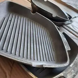 ماهیتابه گریل چدن خالص بدون روکش شیمیایی (چدن روسی تابه ماهی تابه چدنی روس)