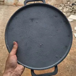 تابه استیک پز چدنی گرد گریل چدنی آبندی شده . بدون روکش . ووک چدنی صفحه گریل چدنی آقای سنگی تابه گریل چدن خالص جهیزیه