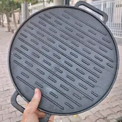 تابه استیک پز چدنی گرد گریل چدنی آبندی شده . بدون روکش . ووک چدنی صفحه گریل چدنی آقای سنگی تابه گریل چدن خالص جهیزیه