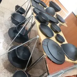 قازن چدن خالص آبندی شده بدون روکش شیمیایی 6 لیتری (چدن روسی پاتیل غازن قابلمه دیگ چدنی) ظرف سفر و کوهنوردی . قابلمه چدنی . قابلمه ووک چدنی . قابلمه چدن خالص  آقای سنگی 09151246243