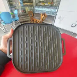 استیک پز چدنی مربع تابه استیک پز (گریل دو طرفه چدن خالص بدون روکش تابه گریل چدنی روس) درمان کمخونی صفحه گریل چدنی جهیزیه