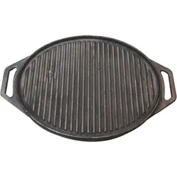 استیک پز گریل دو طرفه چدن خالص بدون روکش شیمیایی (چدن روسی تابه گریل چدنی روس)