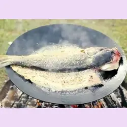 ساج چدنی اصل آبندی شده 44 سانتی ساج نان پزی چدن خالص بدون روکش شیمیایی (ساچ روسی ظرف چدنی) تابه ووک چدن درمان کم خونی کمخونی