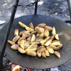 ساج نان پزی بدون دسته ، ساج چدن خالص بدون روکش شیمیایی (ساچ روسی ظرف چدنی ، ساج سفری ، ساج کوهنوردی)