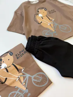ست تیشرت و شلوارک خرس دوچرخه سوار