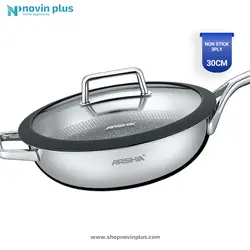 ماهی تابه استیل کف لیزری عرشیا 30 سانتی متری مدل SS050-3168 - لوازم خانگی نوین پلاس عرشیا