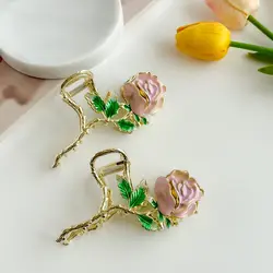 کلیپس فلزی گل رز صورتی (مینا کاری)