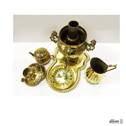 سرویس سماور ذغالی برنجی 5 پارچه توپی چکش کاری