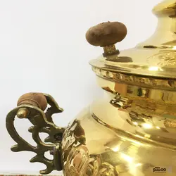 سرویس سماور ذغالی برنجی 5 پارچه توپی چکش کاری
