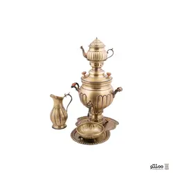 سرویس سماور ذغالی برنجی 5 پارچه مدل خطی