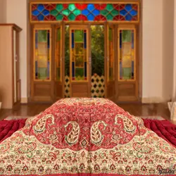 لحاف کرسی دست دوز ترمه طرح نسترن رنگ قرمز