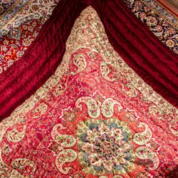 لحاف کرسی دست دوز ترمه طرح نسترن رنگ قرمز