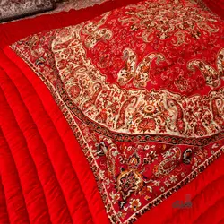 لحاف کرسی دست دوز ترمه طرح شاهسوند رنگ قرمز