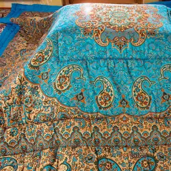 لحاف کرسی دست دوز ترمه طرح نسترن رنگ آبی