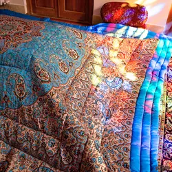 لحاف کرسی دست دوز ترمه طرح نسترن رنگ آبی