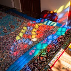 لحاف کرسی دست دوز ترمه طرح نسترن رنگ آبی