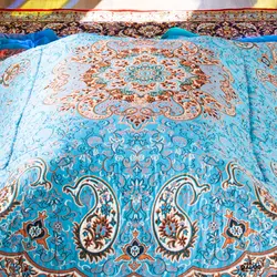 لحاف کرسی دست دوز ترمه طرح نسترن رنگ آبی