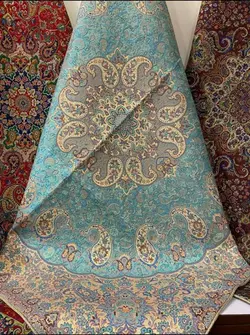 رومیزی ترمه طرح سپهر رنگ فیروزه ای