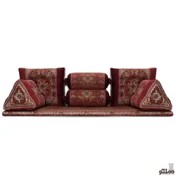 پشتی سنتی شاه نشین ترمه طرح نسترن کنار مخمل - ست 7 تکه قرمز