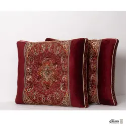 پشتی سنتی شاه نشین ترمه طرح نسترن کنار مخمل - ست 7 تکه قرمز