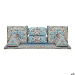 پشتی سنتی شاه نشین ترمه طرح شاهسوند - ست 7 تکه آبی