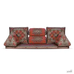 پشتی سنتی شاه نشین ترمه طرح شاهسوند - ست 7 تکه قرمز