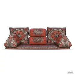 پشتی سنتی شاه نشین ترمه طرح شاهسوند - ست 7 تکه قرمز