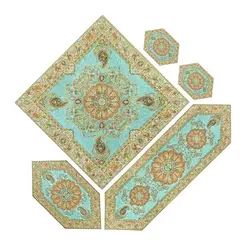 سرویس کامل رومیزی ترمه طرح افشار رنگ سبز آبی