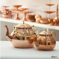 ست کتری و قوری مسی دسته برنجی