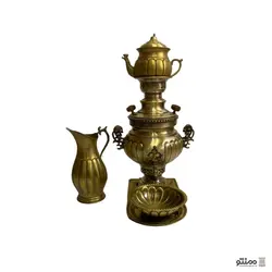 سرویس سماور ذغالی برنجی ۵ پارچه سه لیتری