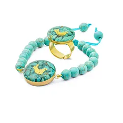 آویز سنگ و زنجیر گل و قلب قرمز