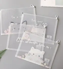 پوشه طلقی شفاف زیپ دار طرح گربه