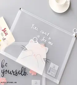 پوشه طلقی شفاف زیپ دار طرح گربه