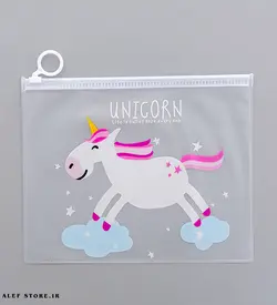 پوشه طلقی شفاف زیپ دار طرح یونیکورن
