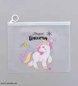 پوشه طلقی شفاف زیپ دار طرح یونیکورن