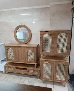 ست 4تکه آینه+ کنسول + میزTV+جاکفشی مدل حصیری