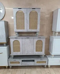 ست 4تکه آینه+ کنسول + میزTV+جاکفشی مدل حصیری