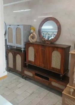 ست 4تکه آینه+ کنسول + میزTV+جاکفشی مدل حصیری