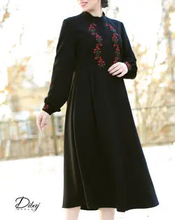 مانتو مشکی (مدل گل آذین) - خانه طراحی و دوخت دیباج