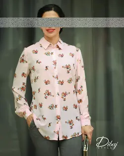 شومیز صورتی راه راه گلدار (مدل آرتا) - خانه طراحی و دوخت دیباج