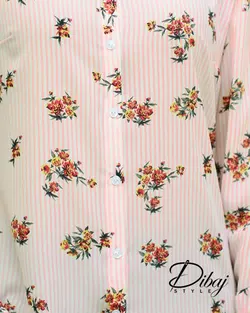 شومیز صورتی راه راه گلدار (مدل آرتا) - خانه طراحی و دوخت دیباج