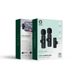 میکروفون بی سیم 3 در 1 گرین Green Lion 3 in 1 Wireless Microphone مدل GN3WIRMICPBK