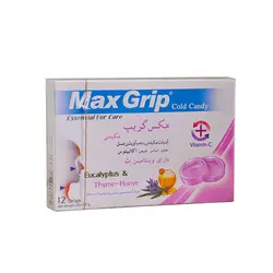 آبنبات سرد مکیدنی با طعم آویشن و عسل مکس گریپ 12 عددی