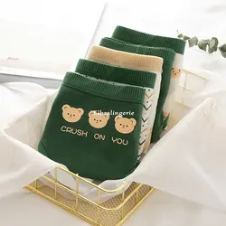 شورت زنانه نخی خرسی تدی بیر سبز