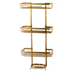 سبد حمام 3 طبقه مدل دیواری طلایی براق