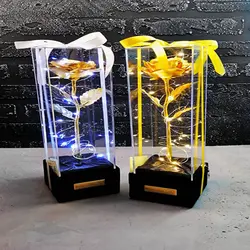 گل رز جاودان گلکسی طلایی باکس تندیسی پایه مخمل | هدیه ولنتاین