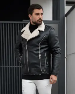 کاپشن چرم بوفالو مشکی 521126