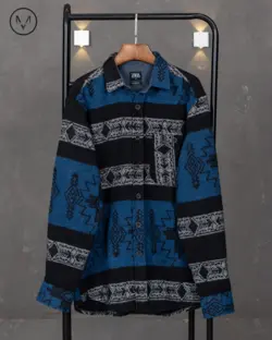 پیراهن پشمی مشکی آبی 52217