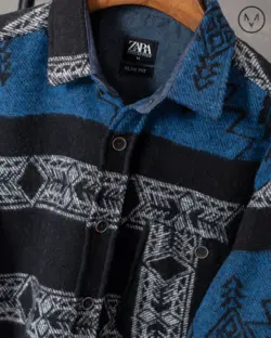 پیراهن پشمی مشکی آبی 52217